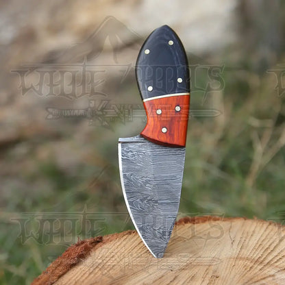 Handmade Damascus Steel Skinner Knife - Buffalo Horn & Wood Handle 5.5’ Full Tang