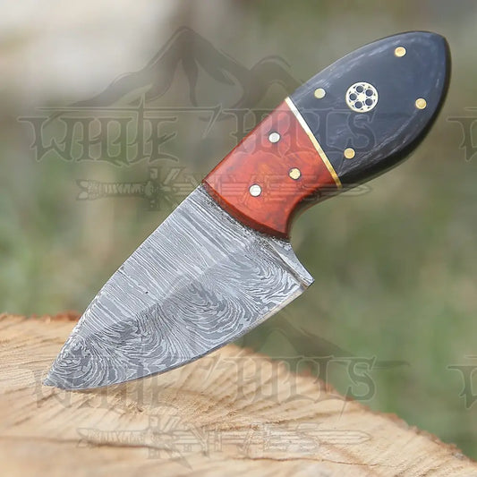 Handmade Damascus Steel Skinner Knife - Buffalo Horn & Wood Handle 5.5’ Full Tang