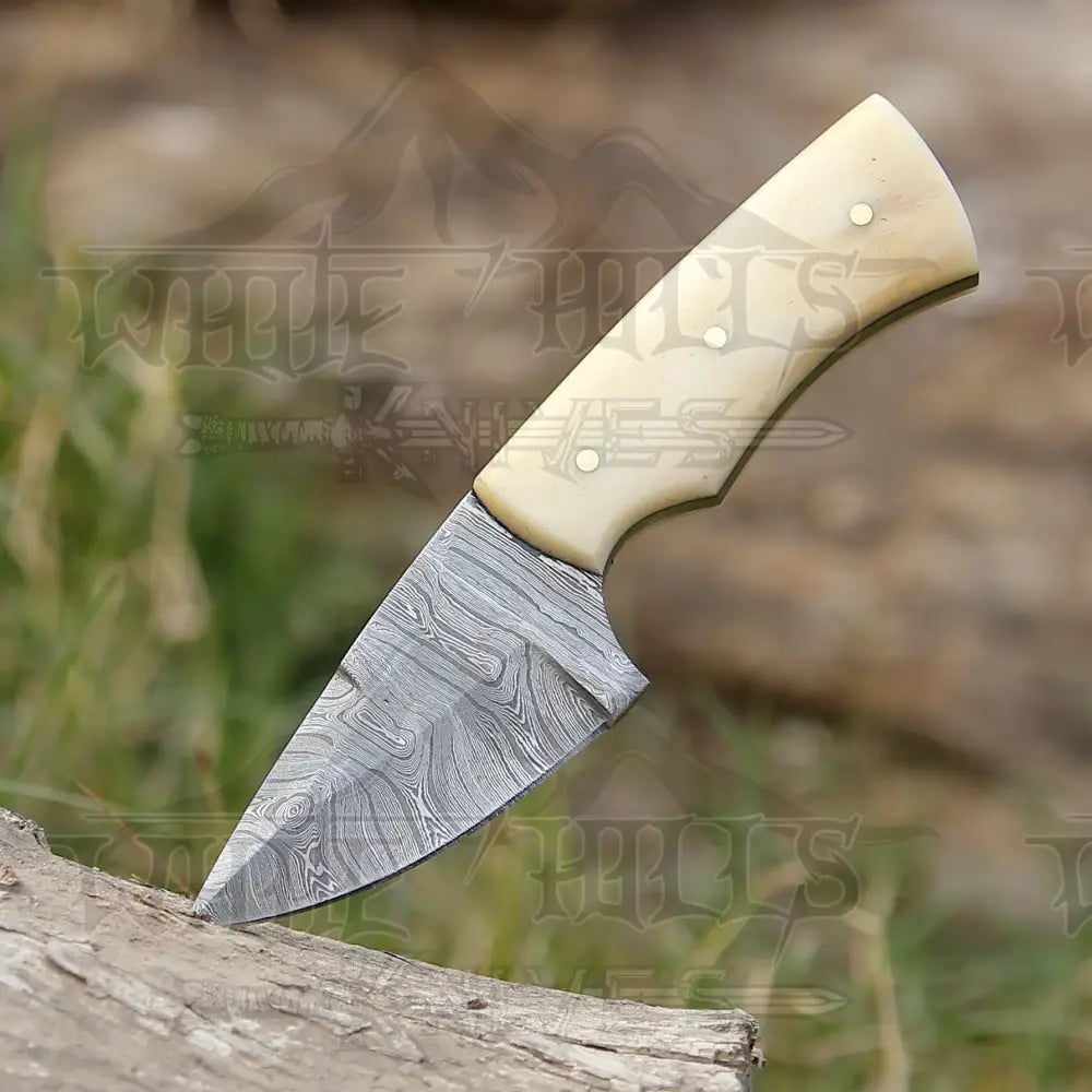 Handmade Damascus Steel Skinner Knife - Camel Bone Handle 5.5’ Full Tang