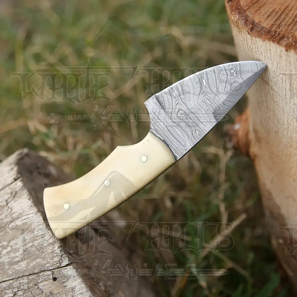 Handmade Damascus Steel Skinner Knife - Camel Bone Handle 5.5’ Full Tang