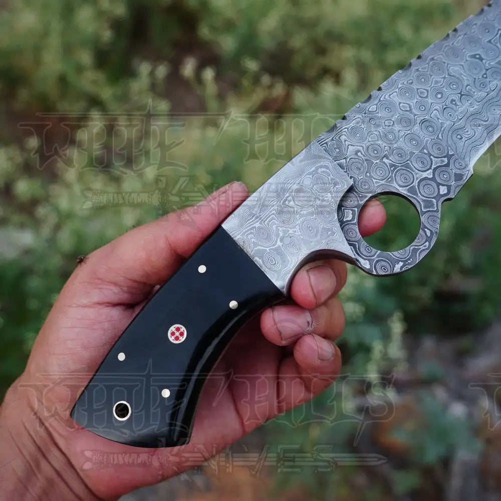 Handmade Damascus Steel Tracker Tanto Knife - Buffalo Horn Handle