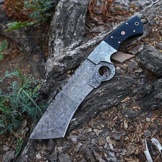 Handmade Damascus Steel Tracker Tanto Knife - Buffalo Horn Handle