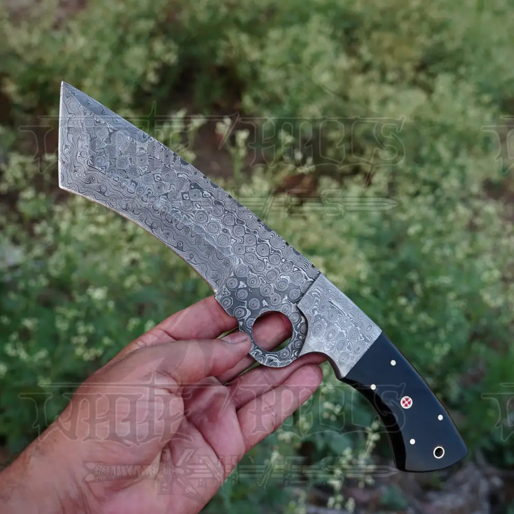 Handmade Damascus Steel Tracker Tanto Knife - Buffalo Horn Handle