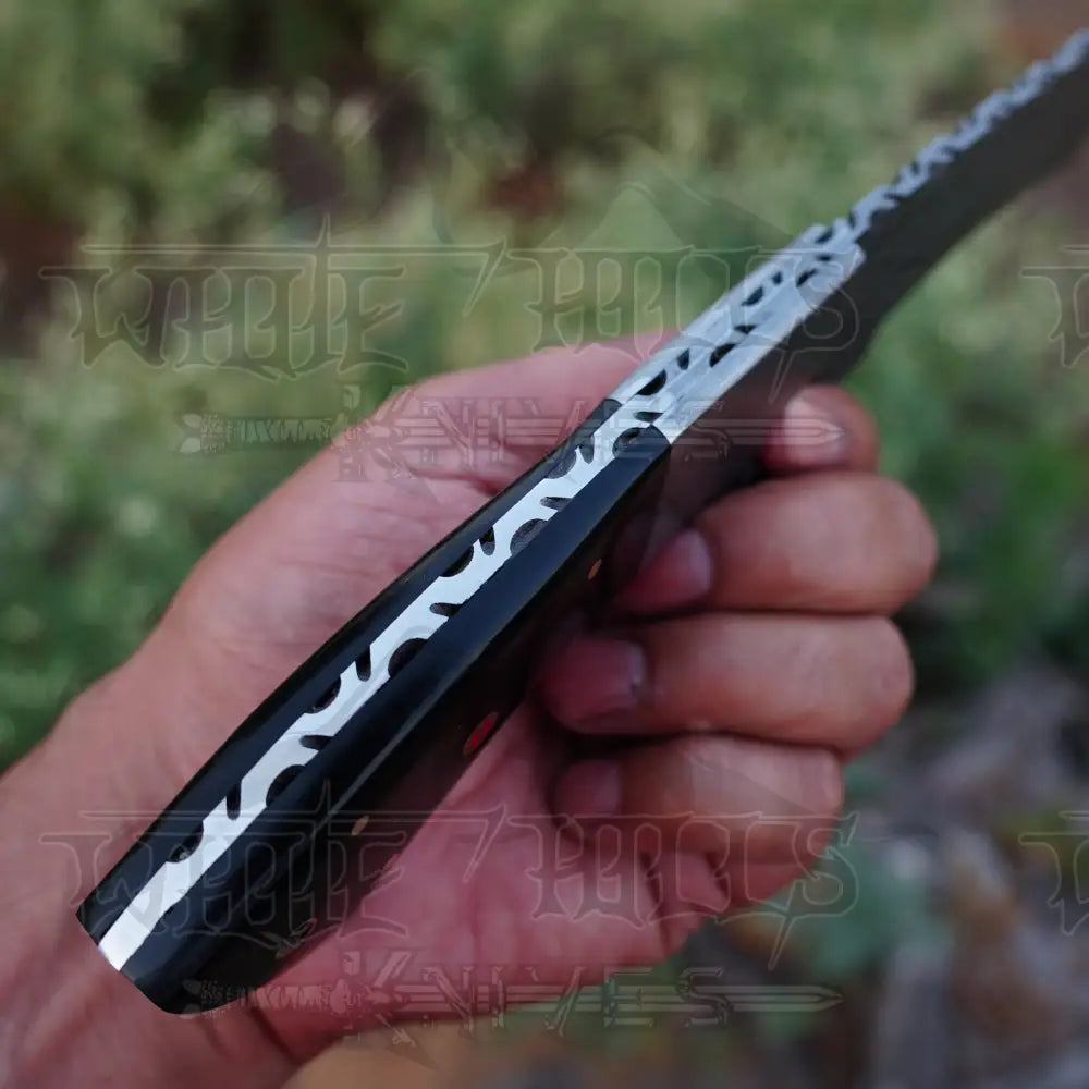 Handmade Damascus Steel Tracker Tanto Knife - Buffalo Horn Handle