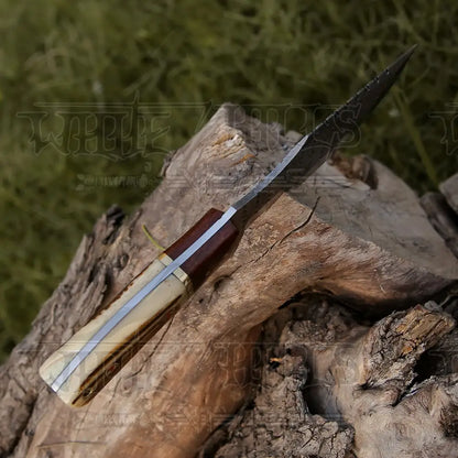 Handmade Forged Damascus Bushcraft Tracker Knife Full Tang - Stag Antler & Wood Handle Tracker Knife