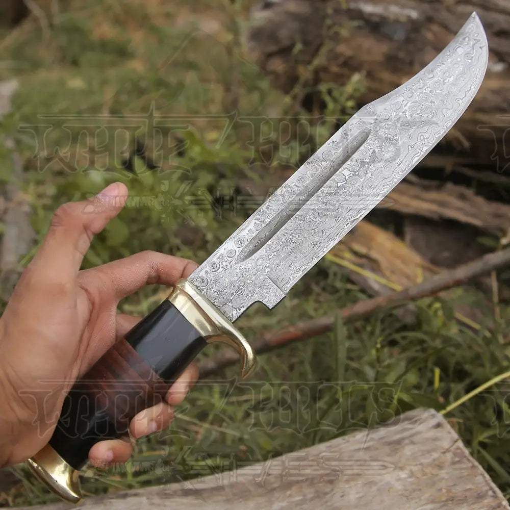 Handmade Forged Damascus Steel Bowie Hunting Knife Edc - 15 Survival Wh 4408