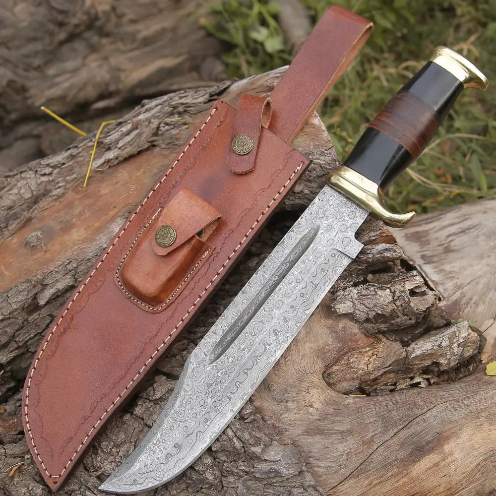 Handmade Forged Damascus Steel Bowie Hunting Knife Edc - 15 Survival Wh 4408