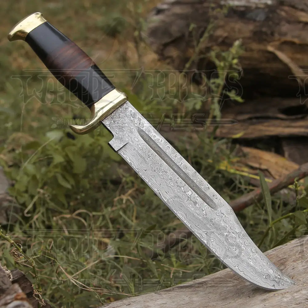 Handmade Forged Damascus Steel Bowie Hunting Knife Edc - 15 Survival Wh 4408