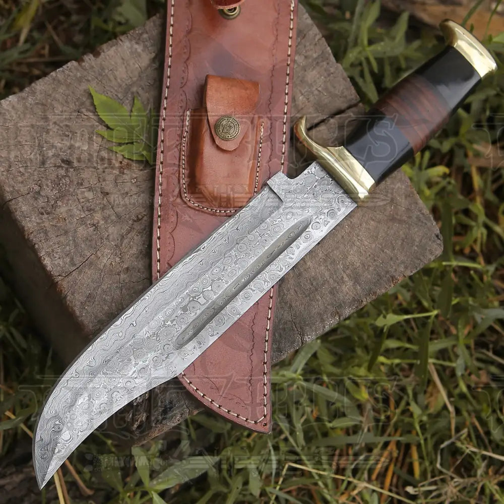 Handmade Forged Damascus Steel Bowie Hunting Knife Edc - 15 Survival Wh 4408