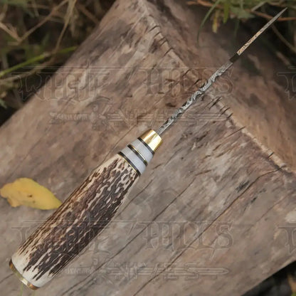 Handmade Forged Damascus Steel Gut Hook Hunting Knife Edc With Original Stag Antler Handle Wh 4340