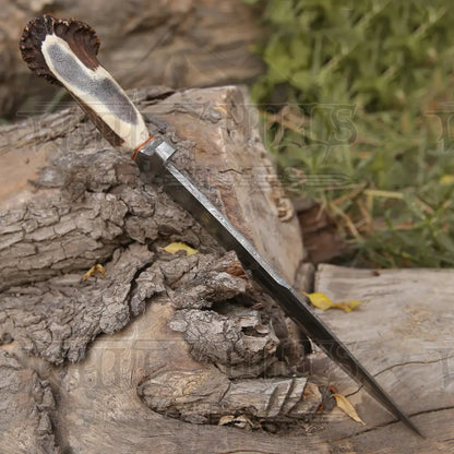 Handmade Forged Damascus Steel Hunting Bowie Rambo Knife Deer Stag Crown Handle
