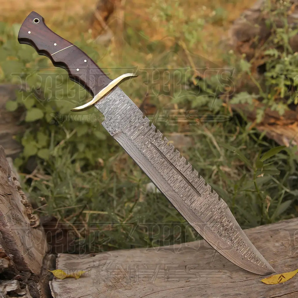 Handmade Forged Damascus Steel Hunting Bowie Rambo Knife With Wood Handle Wh 4409