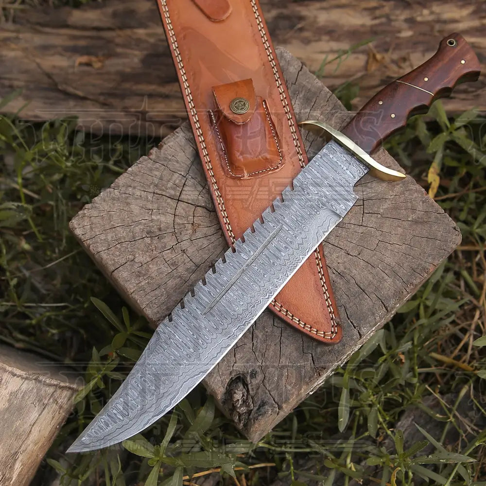 Handmade Forged Damascus Steel Hunting Bowie Rambo Knife With Wood Han ...