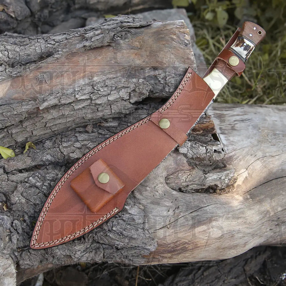 Handmade Forged Damascus Steel Hunting Bushcraft Kukri Knife Survival Edc 12 With Olive Wood & Stag