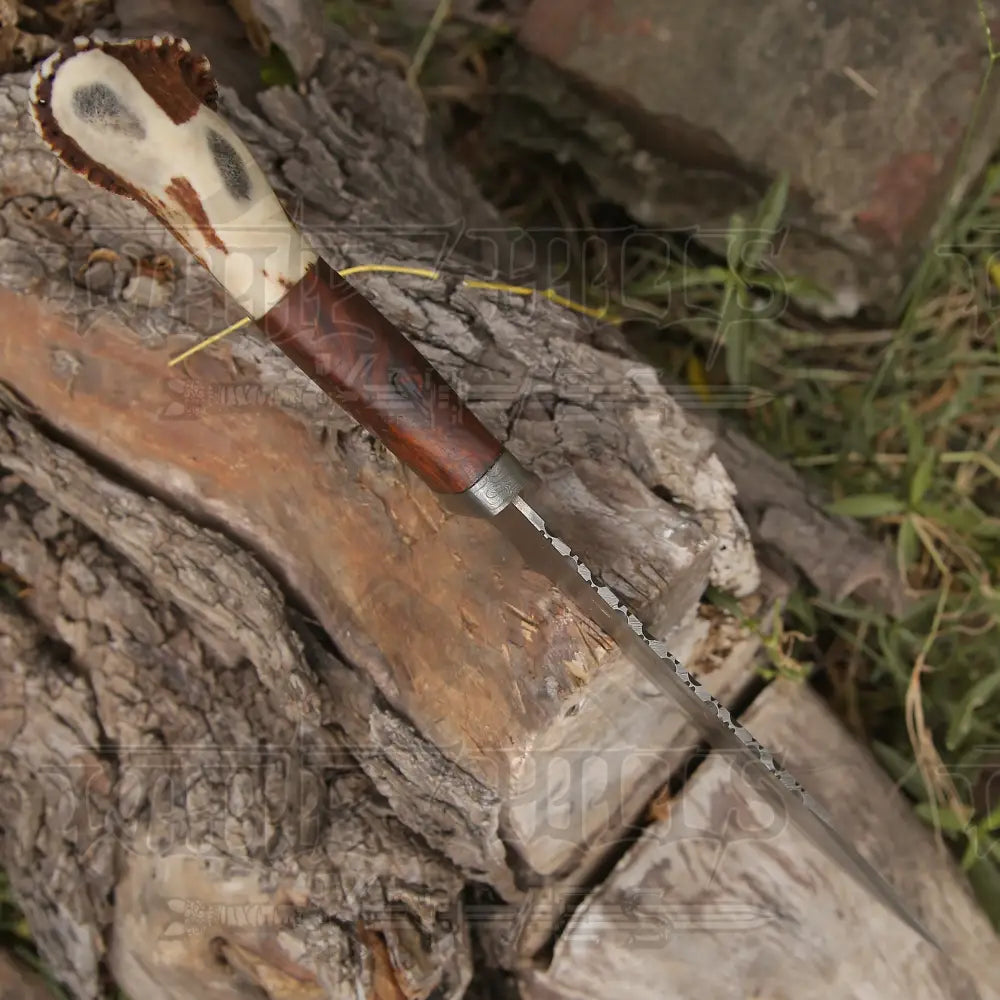 Handmade Forged Damascus Steel Hunting Knife Deer Stag Antler & Wood Handle Edc Wh 4404 Survival