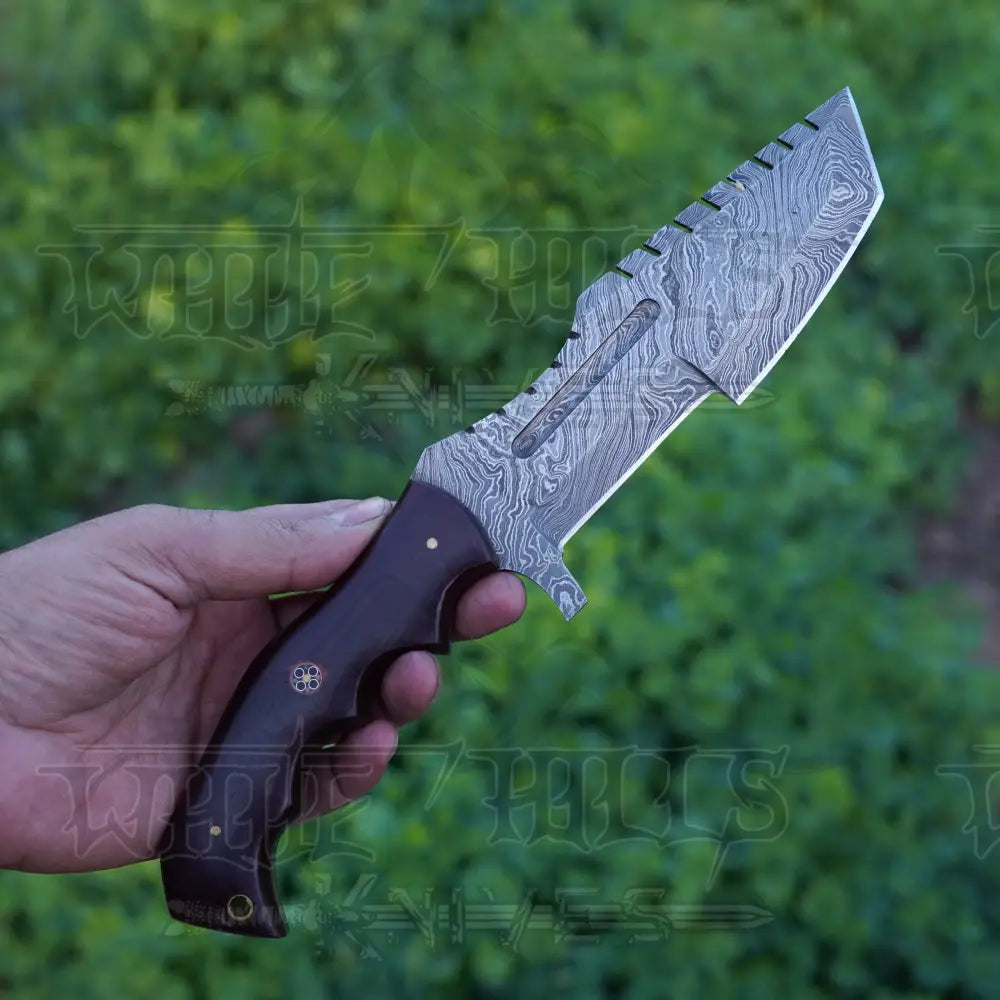 Handmade Forged Damascus Steel Tracker Knife - Hunting Camping With Resin Handle