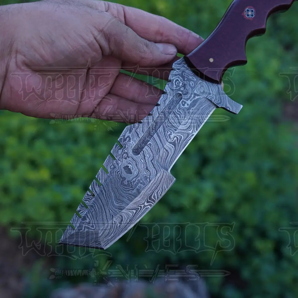 Handmade Forged Damascus Steel Tracker Knife - Hunting Camping With Resin Handle