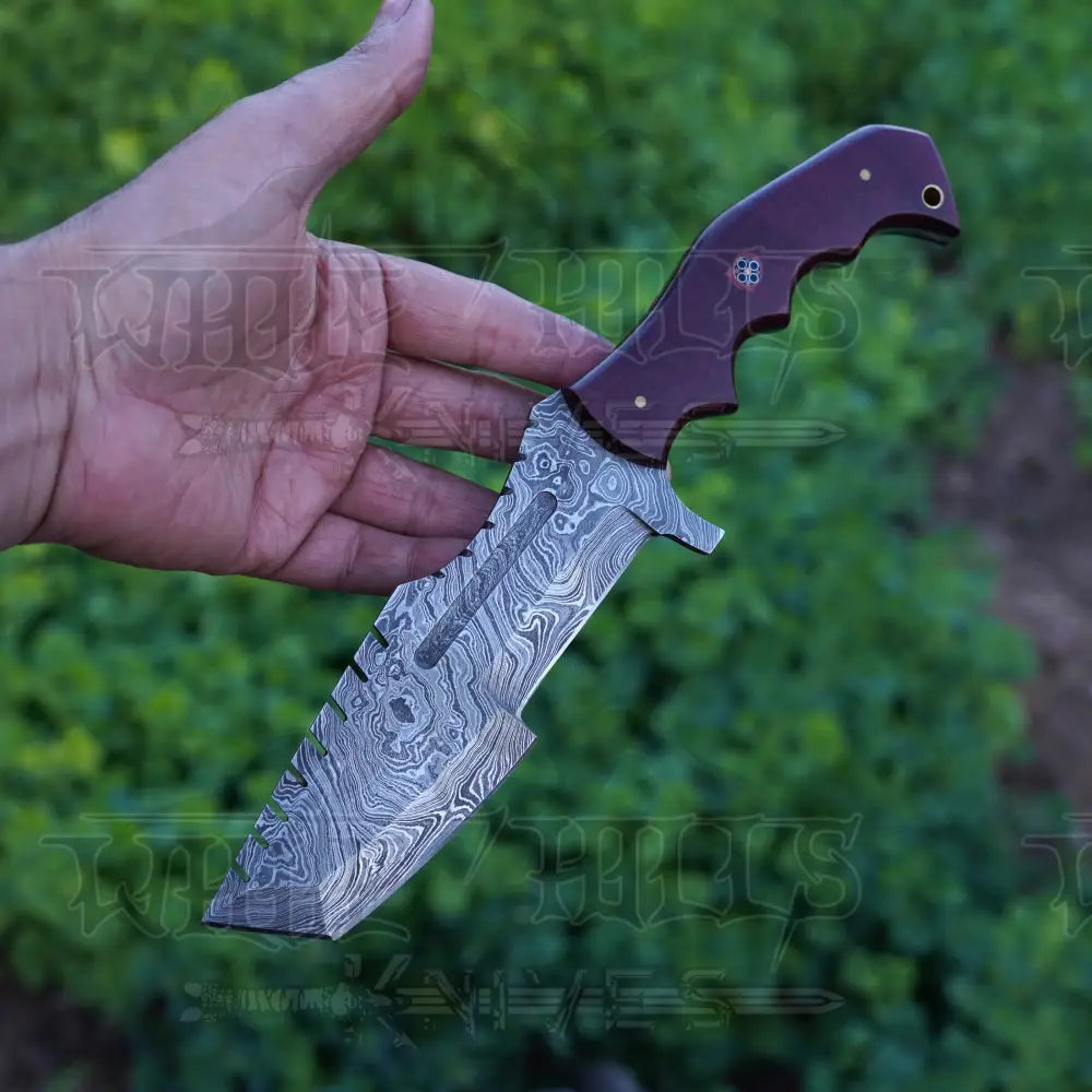 Handmade Forged Damascus Steel Tracker Knife - Hunting Camping With Resin Handle