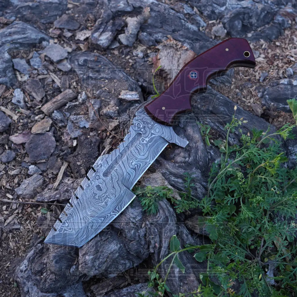 Handmade Forged Damascus Steel Tracker Knife - Hunting Camping With Resin Handle