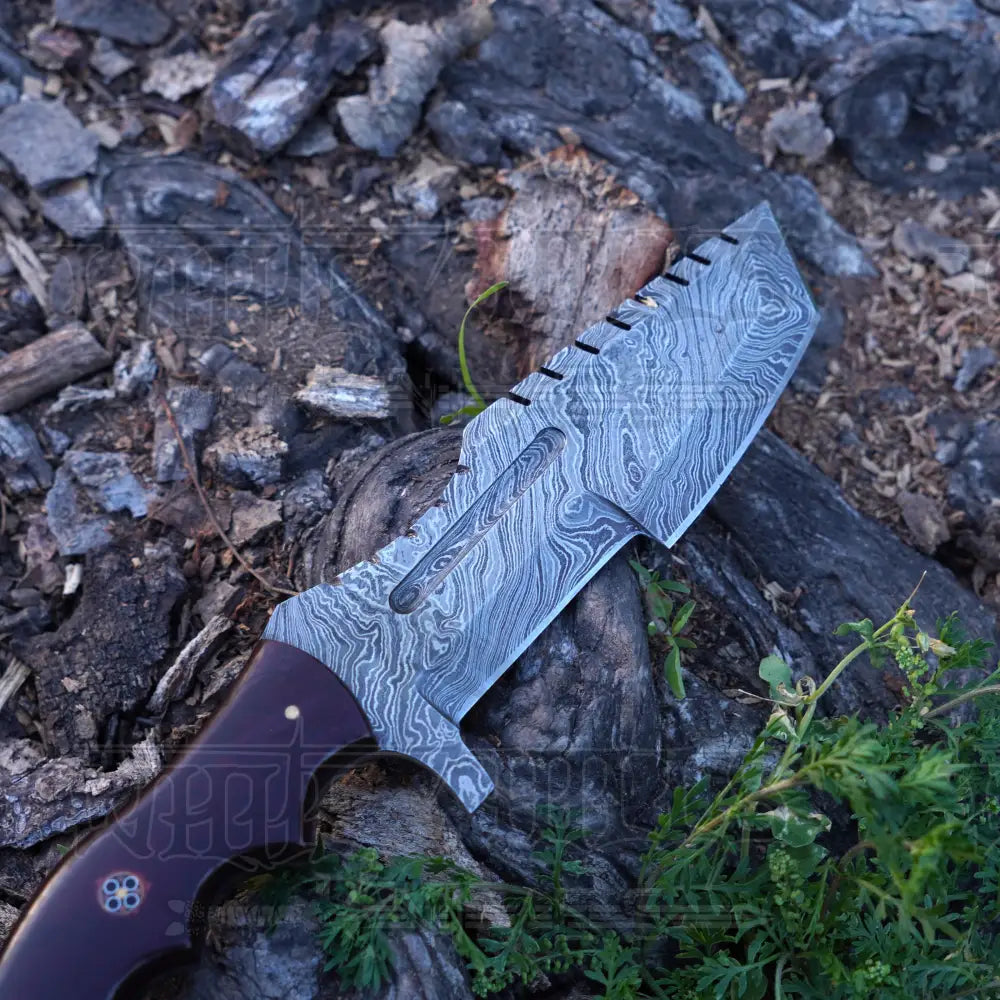 Handmade Forged Damascus Steel Tracker Knife - Hunting Camping With Resin Handle