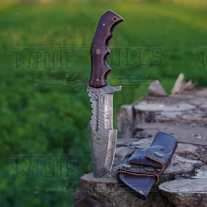 Handmade Forged Damascus Steel Tracker Knife - Hunting Camping With Resin Handle