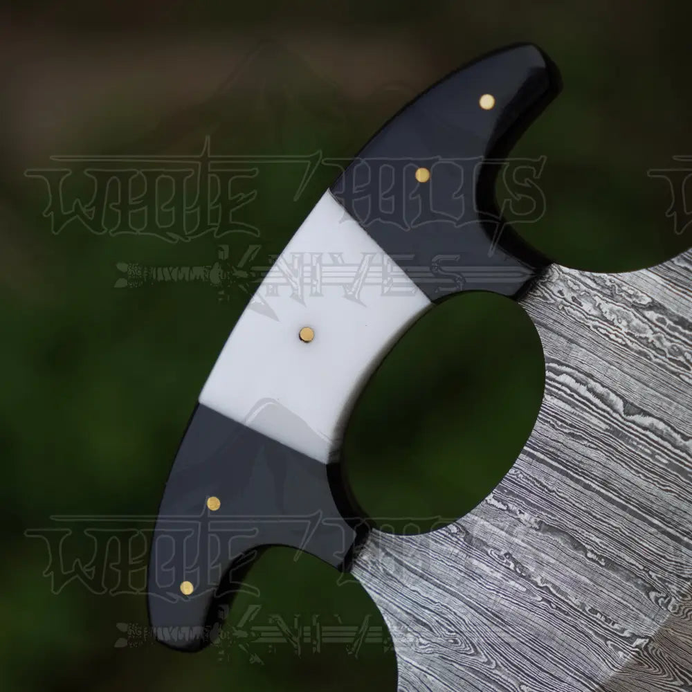 Handmade Forged Damascus Ulu Knife - Bone & Horn Handle - Alaskan Knife