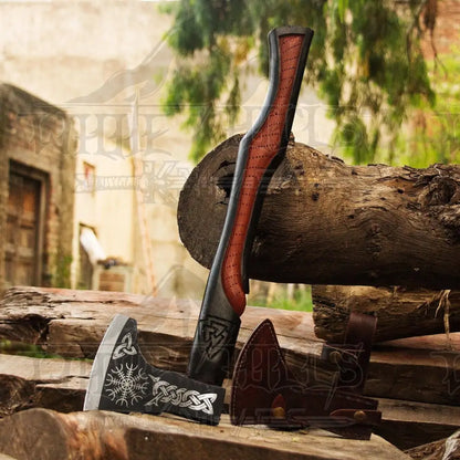 Handmade High Carbon Steel Tomahawk Axe Integral Viking Collectible Olive Wood W/ Leather Wrap Axe
