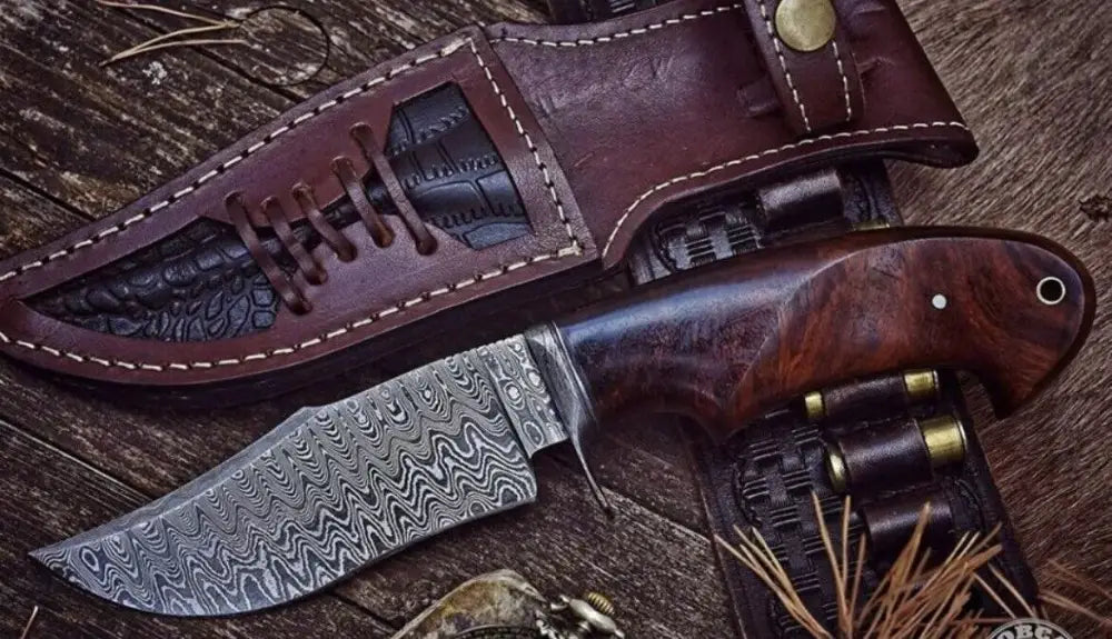 Handmade Hunting Bushcraft Knife Forged Damascus Steel Survival Edc 10 With Wallnut Wood Handle