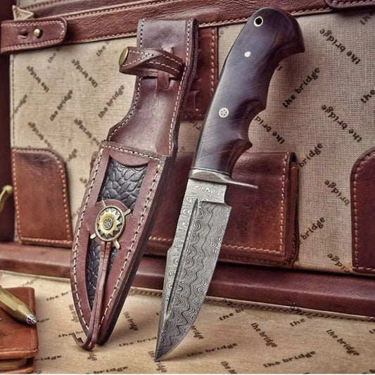 Handmade Hunting Bushcraft Knife Forged Damascus Steel Survival Edc 10 With Wallnut Wood Handle