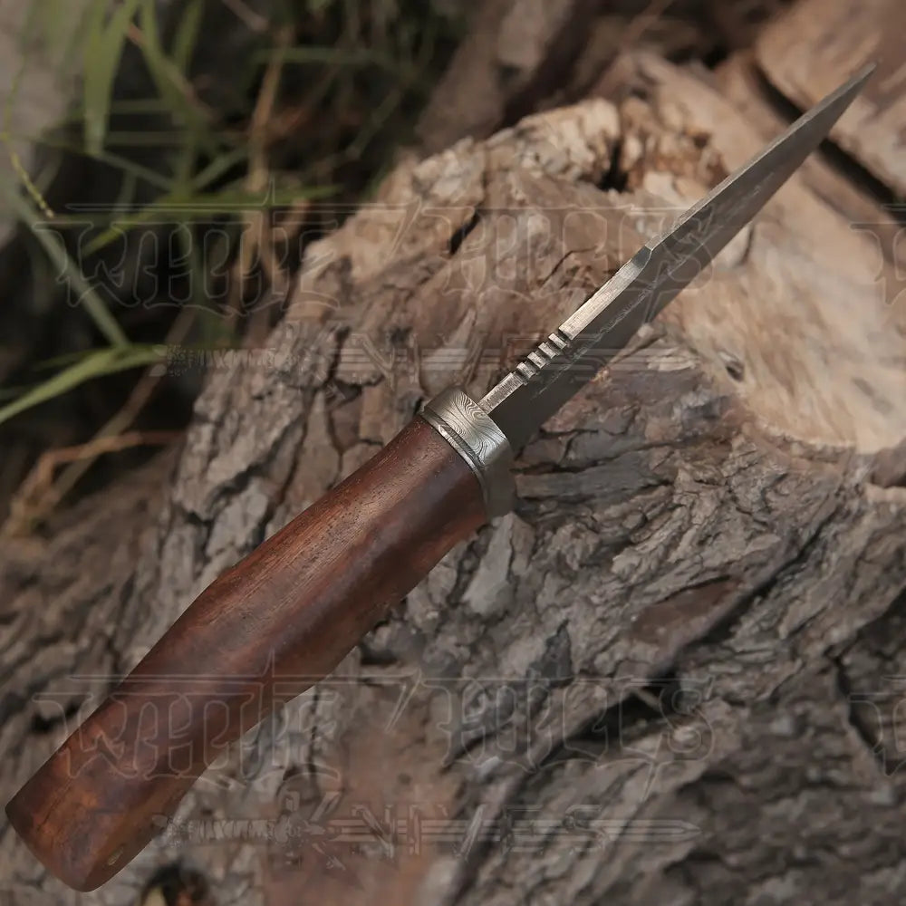 Handmade Hunting Bushcraft Knife Forged Damascus Steel Survival Edc 10 With Wallnut Wood Handle