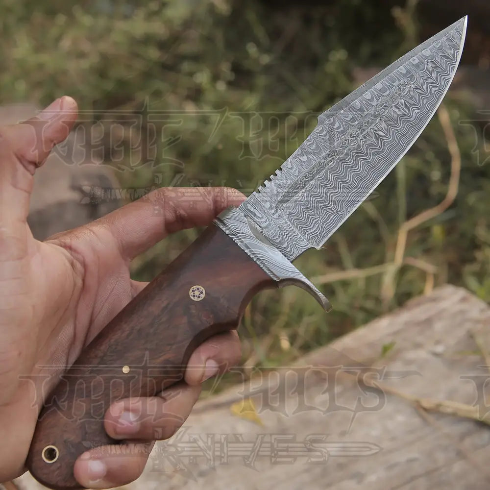 Handmade Hunting Bushcraft Knife Forged Damascus Steel Survival Edc 10 With Wallnut Wood Handle