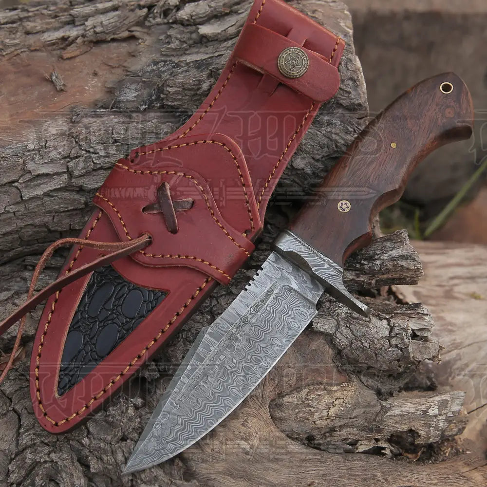 Handmade Hunting Bushcraft Knife Forged Damascus Steel Survival Edc 10 With Wallnut Wood Handle