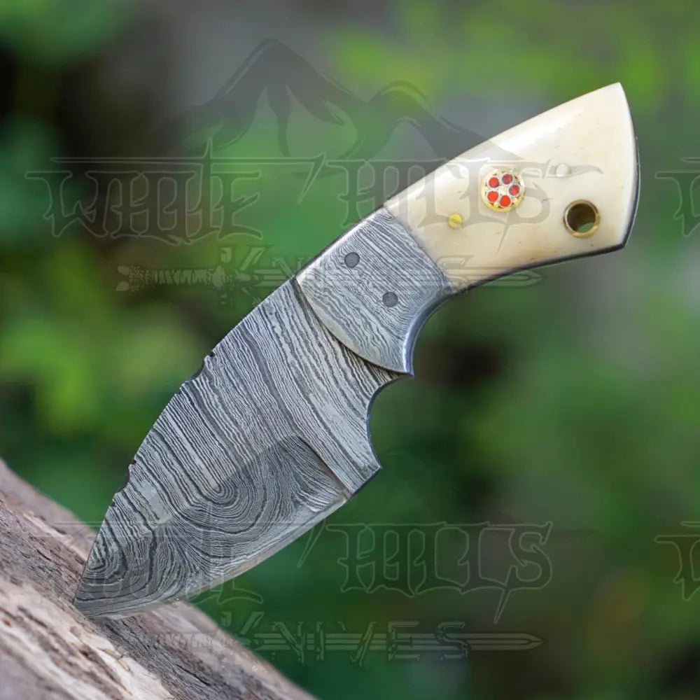 Handmade Mini Skinner Damascus Steel Knife - Camel Bone Handle 5.5’’ Full Tang