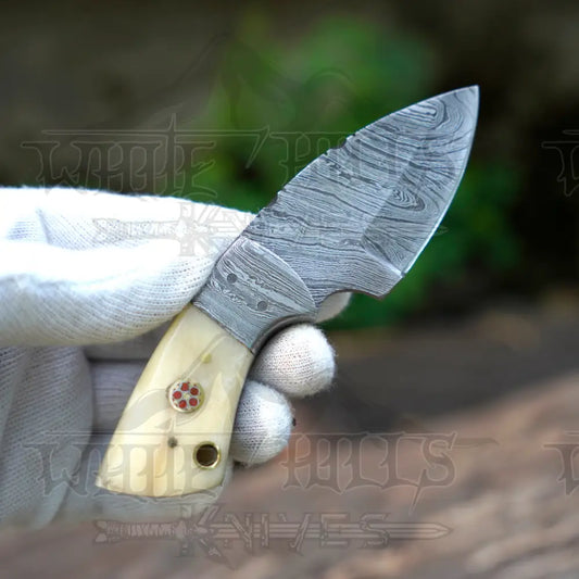 Handmade Mini Skinner Damascus Steel Knife - Camel Bone Handle 5.5’’ Full Tang