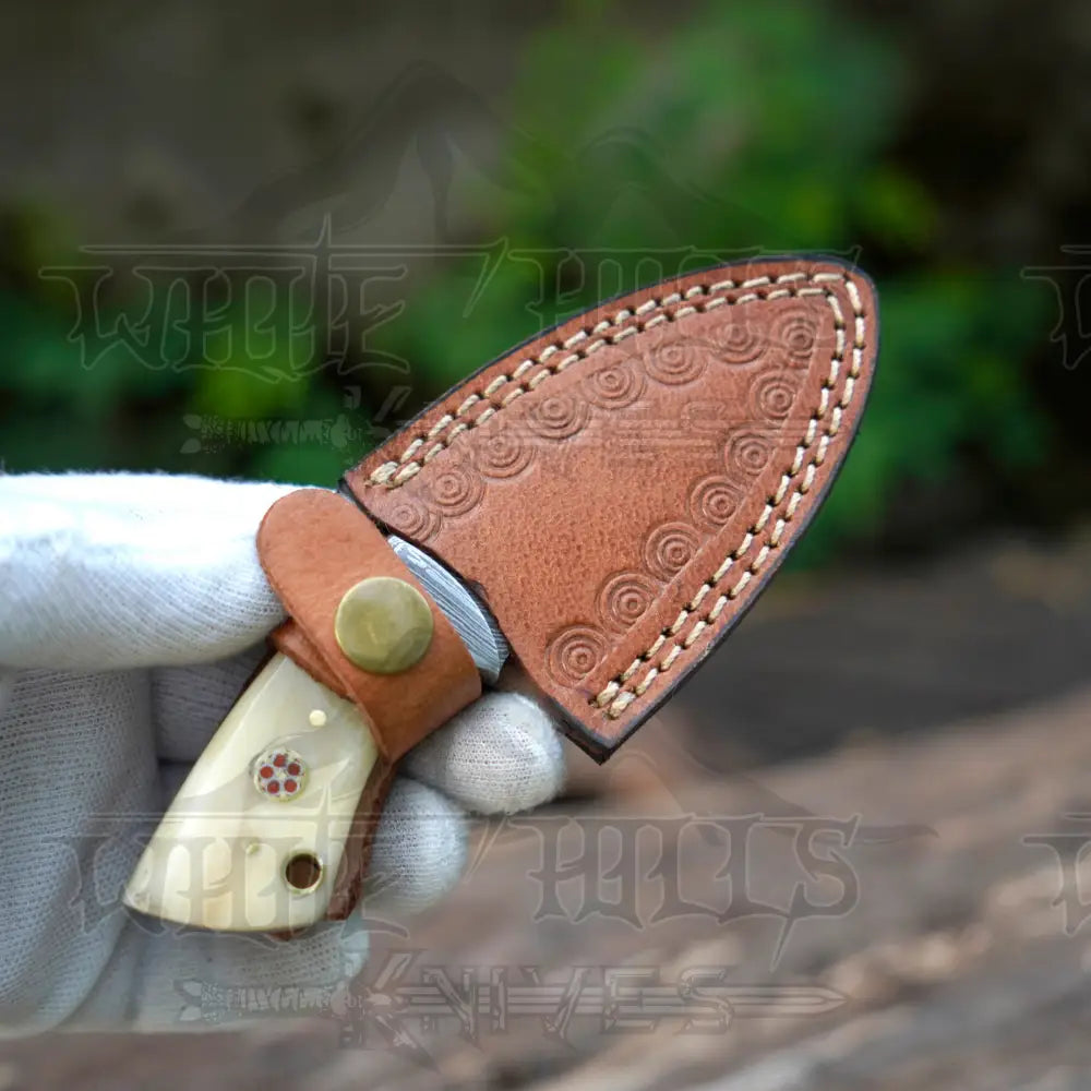 Handmade Mini Skinner Damascus Steel Knife - Camel Bone Handle 5.5’’ Full Tang