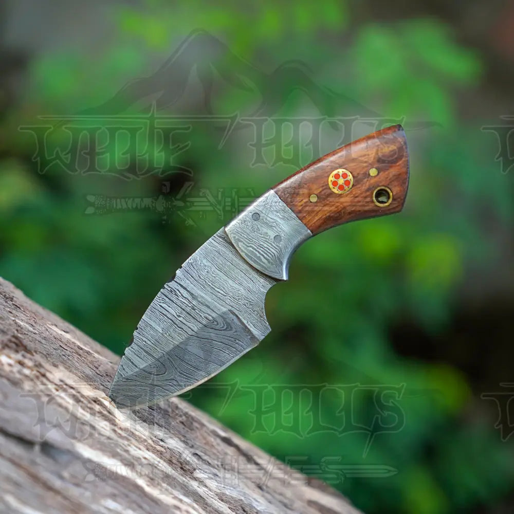 Handmade Mini Skinner Damascus Steel Knife - Ebony Wood Handle 5.5’’ Full Tang