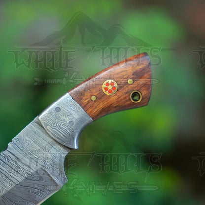 Handmade Mini Skinner Damascus Steel Knife - Ebony Wood Handle 5.5’’ Full Tang