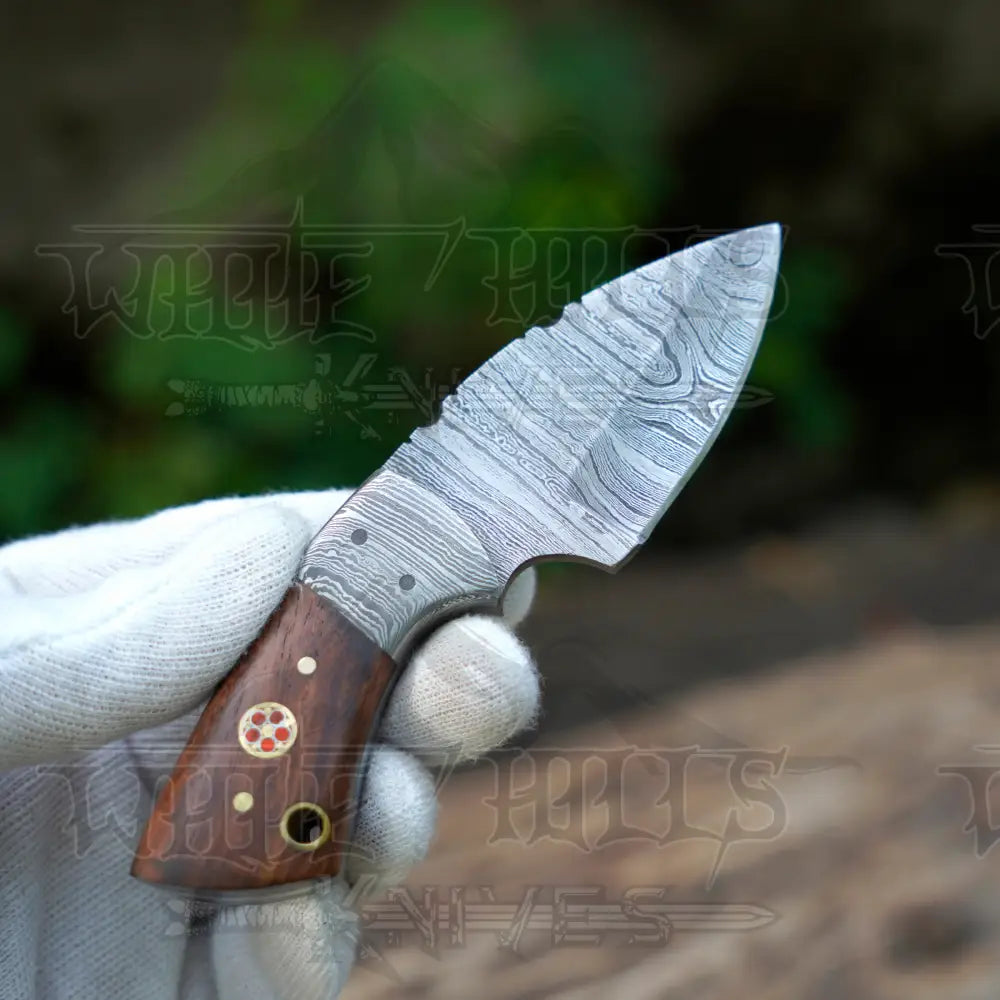 Handmade Mini Skinner Damascus Steel Knife - Ebony Wood Handle 5.5’’ Full Tang