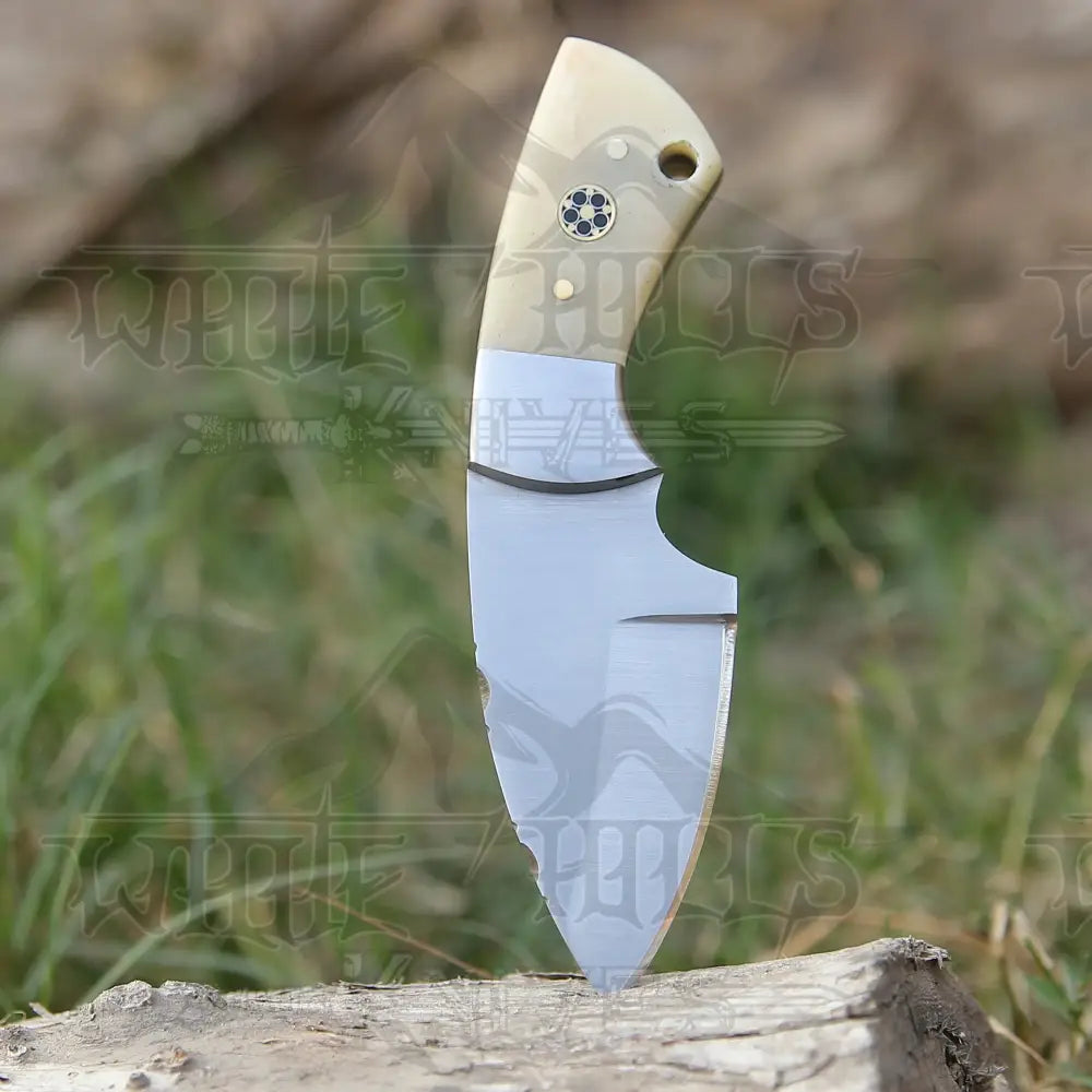 Handmade Semi Stainless Steel Skinner Knife - Camel Bone Handle 5.5’ Full Tang