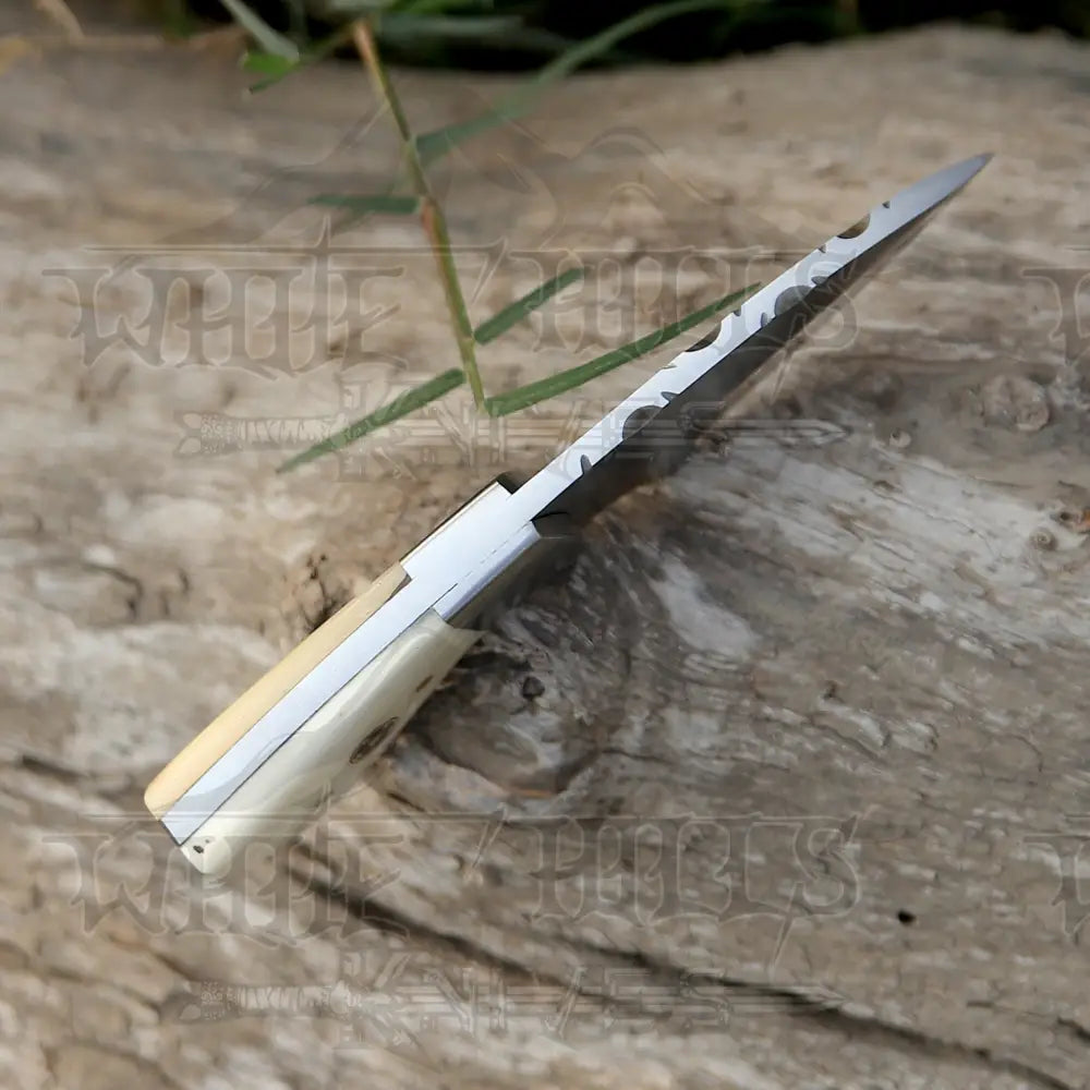 Handmade Semi Stainless Steel Skinner Knife - Camel Bone Handle 5.5’ Full Tang