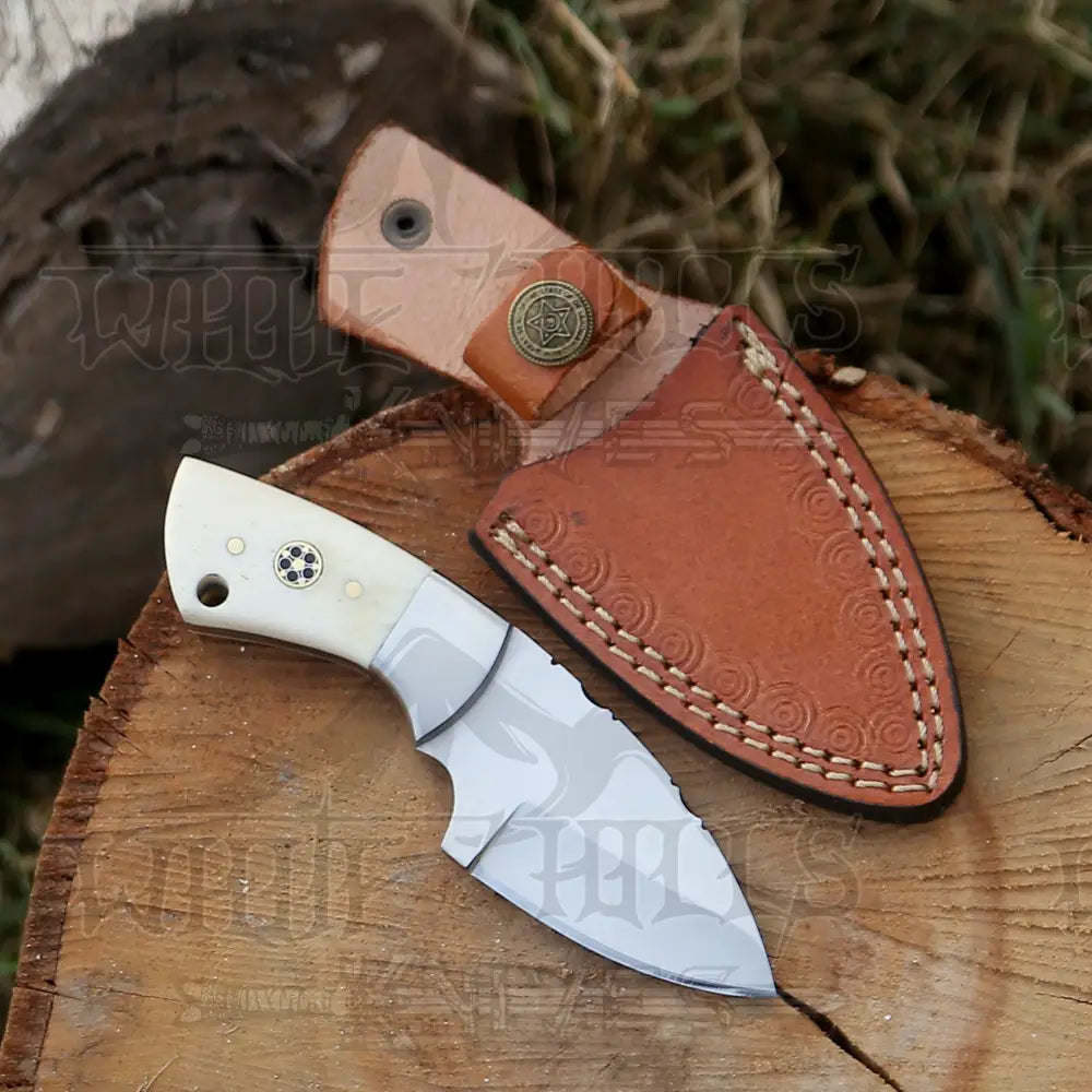 Handmade Semi Stainless Steel Skinner Knife - Camel Bone Handle 5.5’ Full Tang