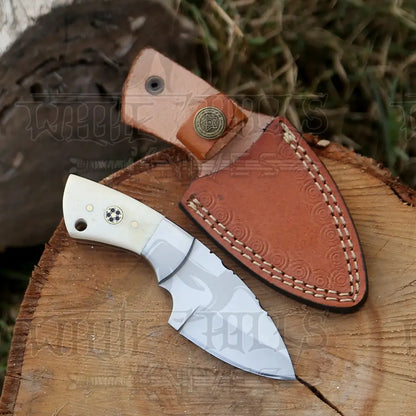 Handmade Semi Stainless Steel Skinner Knife - Camel Bone Handle 5.5’ Full Tang