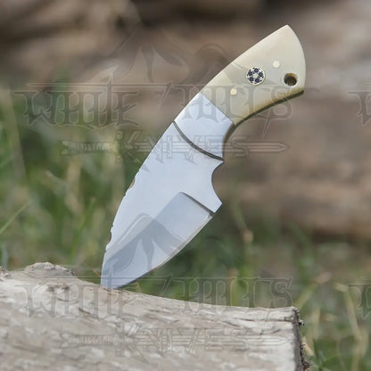 Handmade Semi Stainless Steel Skinner Knife - Camel Bone Handle 5.5’ Full Tang