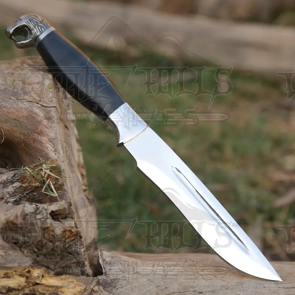 Handmade Stainless Steel Hunting Knife- Steel Engraved Lion on Handle –  White Hills Knives