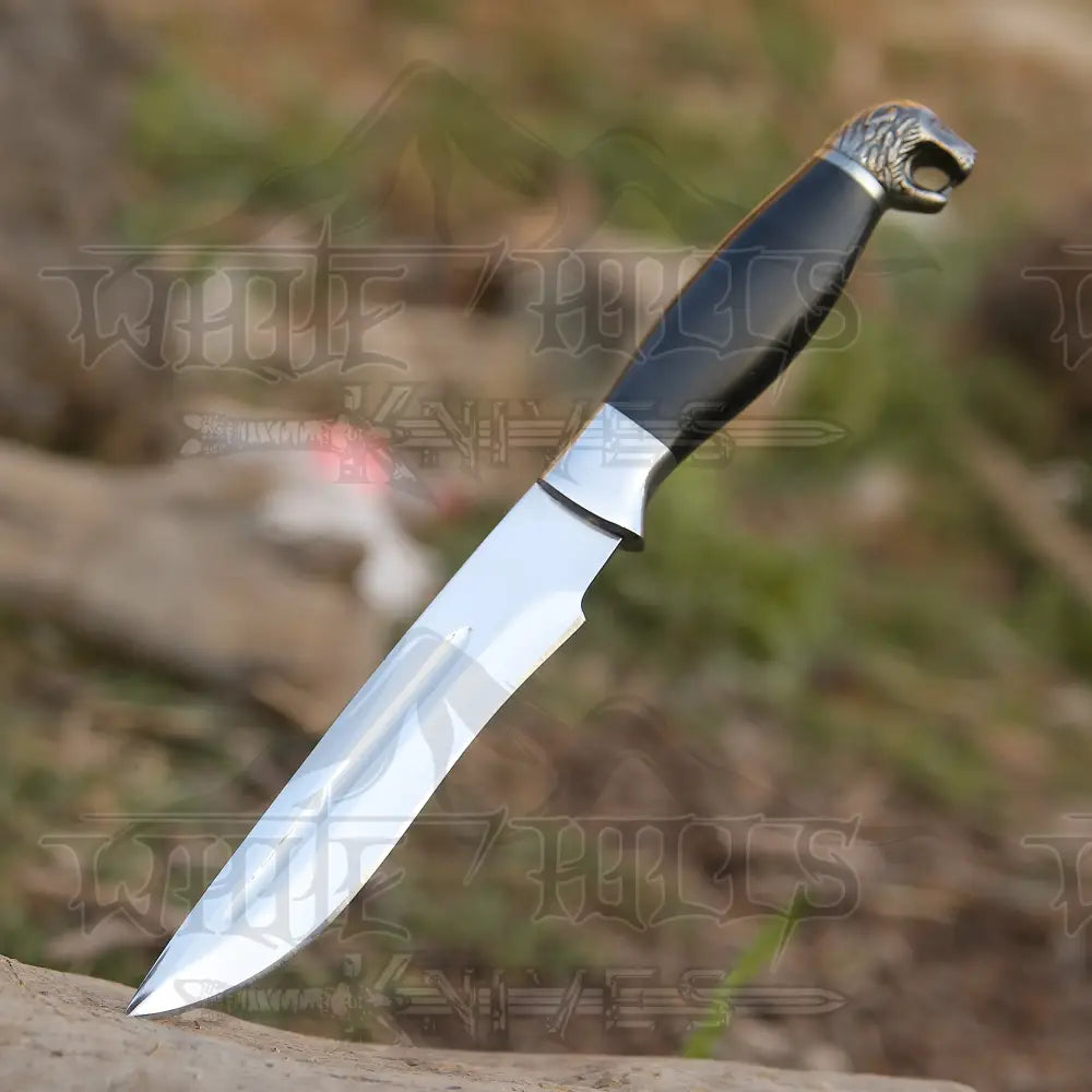 Handmade Stainless Steel Hunting Knife- Engraved Lion On Handle & Survival Knives