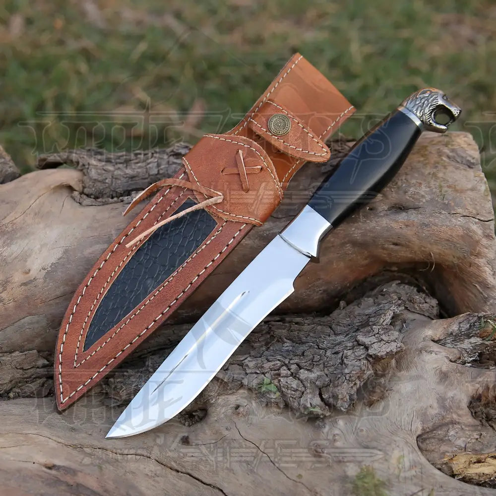 Handmade Stainless Steel Hunting Knife- Engraved Lion On Handle & Survival Knives