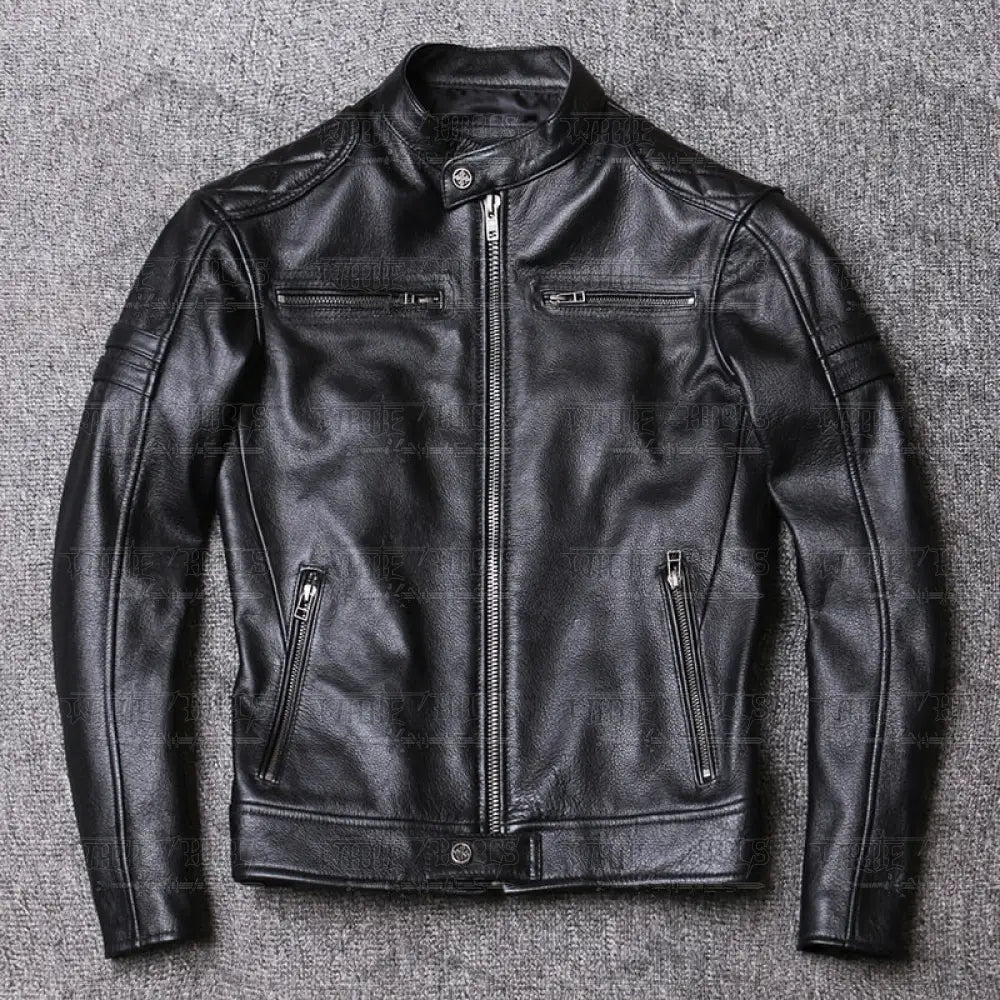 Ionic Genuine Cowhide Biker Leather Jacket Men