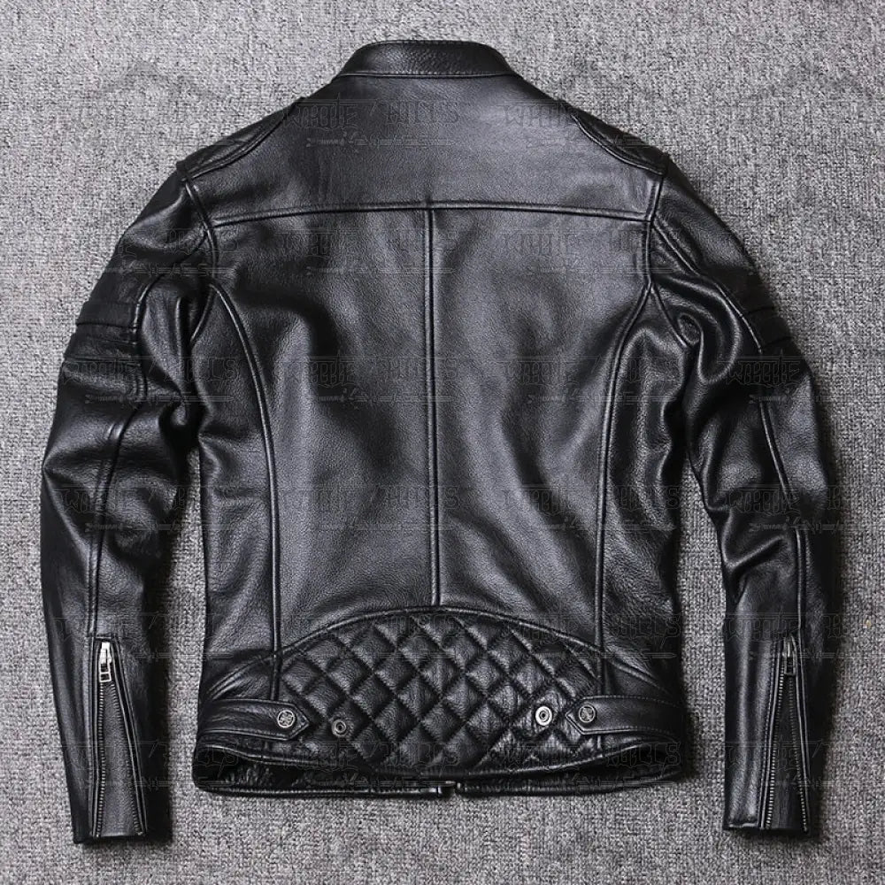 Ionic Genuine Cowhide Biker Leather Jacket Men