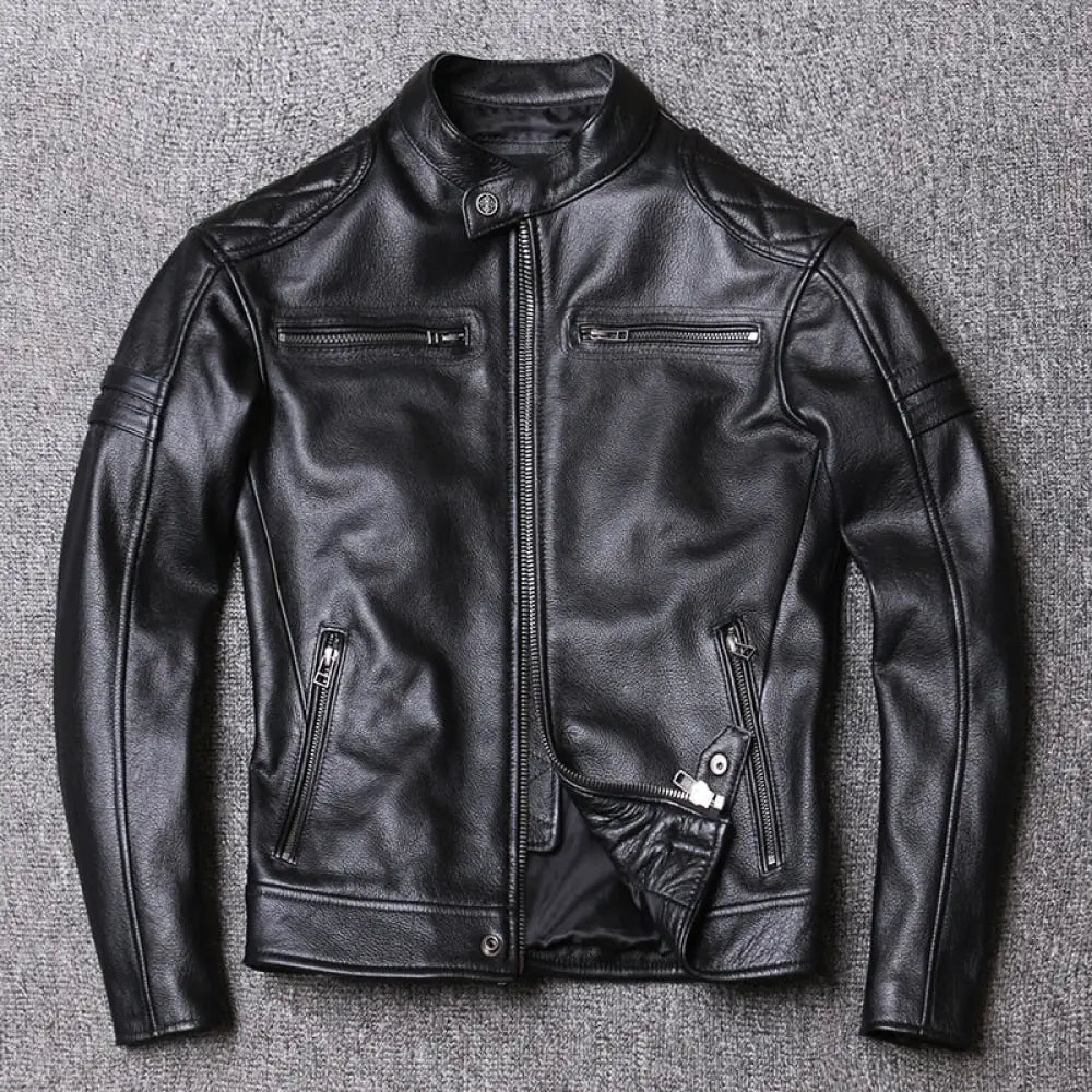 Ionic Genuine Cowhide Biker Leather Jacket Men