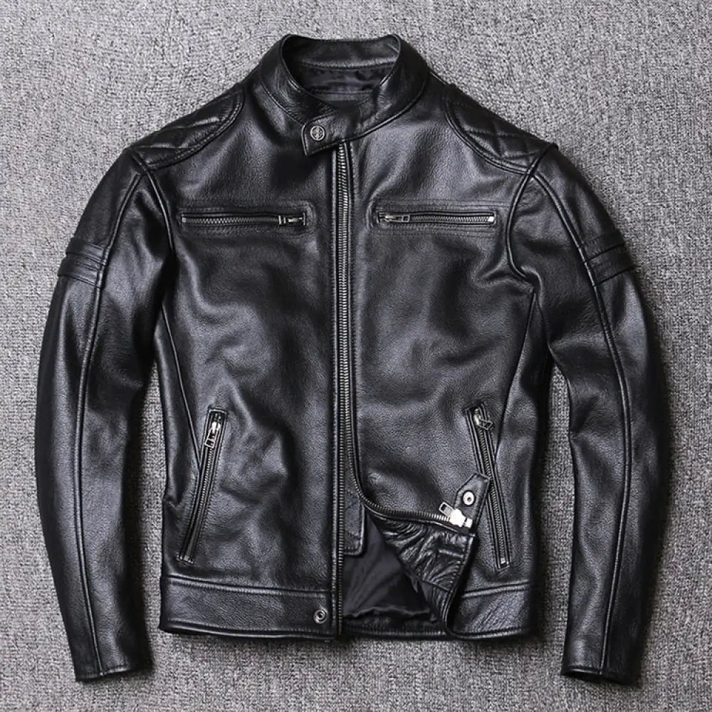 Ionic Genuine Cowhide Biker Leather Jacket Men Black / S